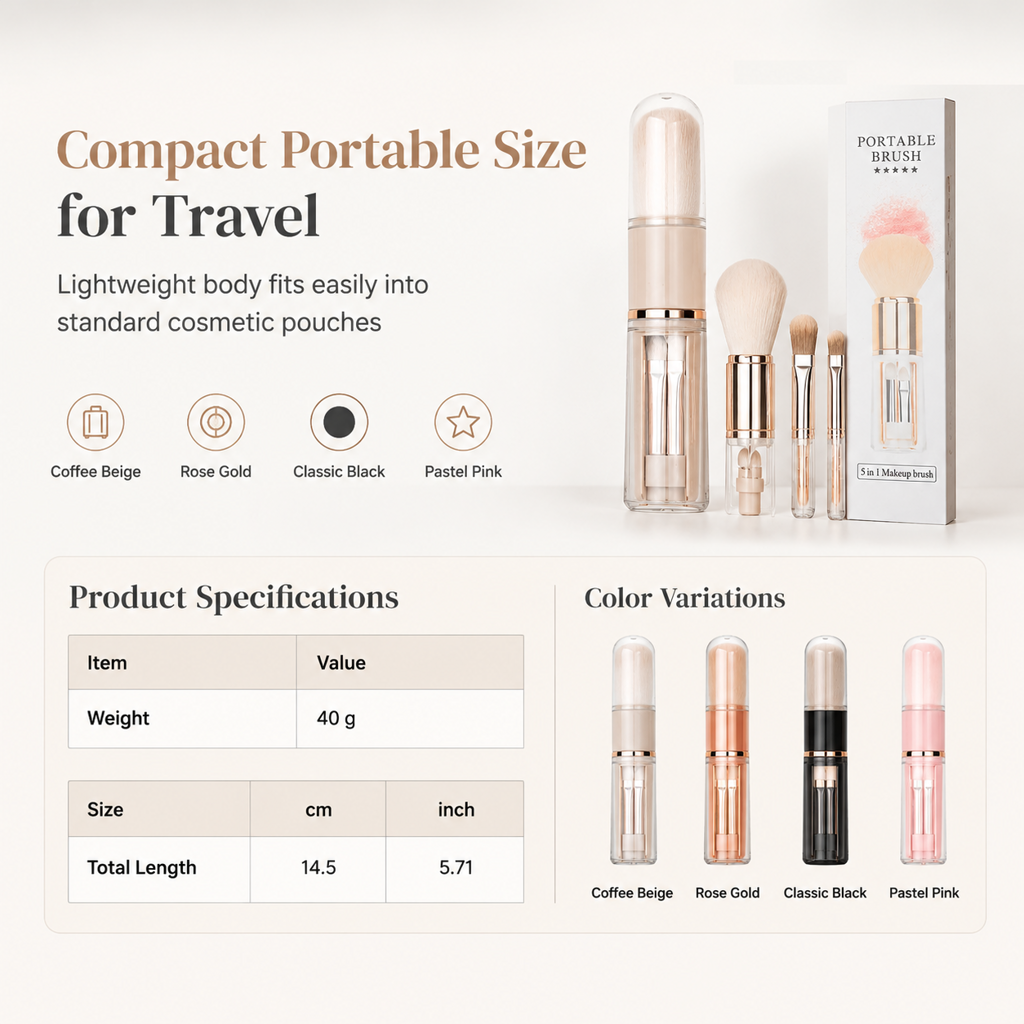 🖌️Buy 1 Get 1 Free !!📢Portable Retractable Makeup Brush Set Multifunctional Travel Cosmetic Tool with Powder Blush and Silicone Lip Brush