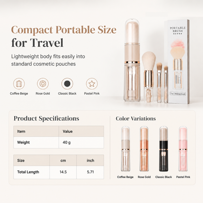 🖌️Buy 1 Get 1 Free !!📢Portable Retractable Makeup Brush Set Multifunctional Travel Cosmetic Tool with Powder Blush and Silicone Lip Brush